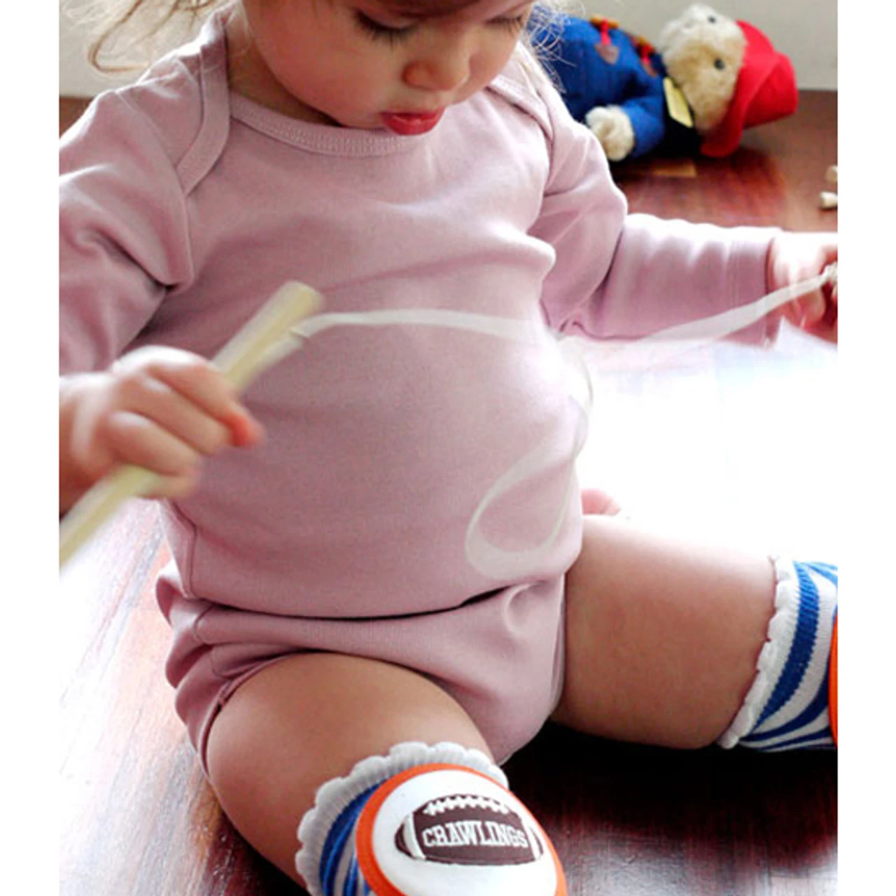 Crawlings Baby Knee Pad - Cobalt Blue Striped Football 3 Crawlings Baby Knee Pad - Cobalt Blue Striped Football - Image 3