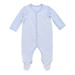 Under The Nile Organic Cotton Snap Front Footie With Mitts - Blue Stripe