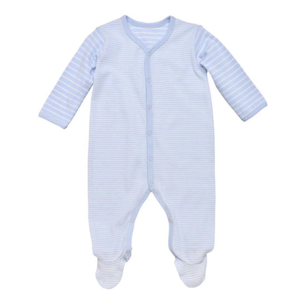 Under The Nile Organic Cotton Snap Front Footie With Mitts - Blue Stripe - Image 2