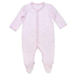 Under The Nile Organic Cotton Snap Front Footie With Mitts - Pink Stripe