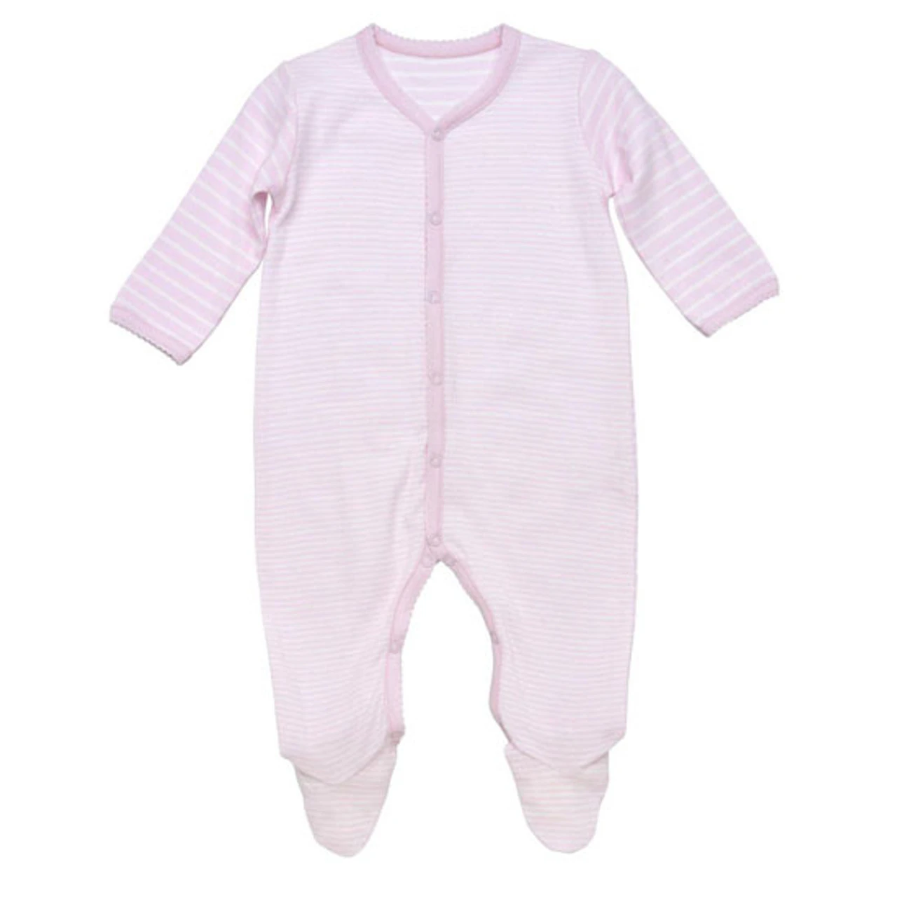 Under The Nile Organic Cotton Snap Front Footie With Mitts - Pink Stripe 1 Under The Nile Organic Cotton Snap Front Footie With Mitts - Pink Stripe