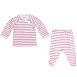 Under The Nile Side Snap Layette Set - Blush/Off White Stripe