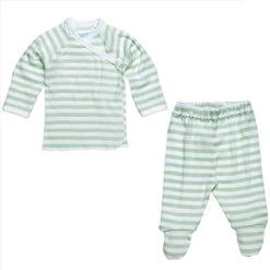 Under The Nile Side Snap Layette Set - Sage/Off White Stripe