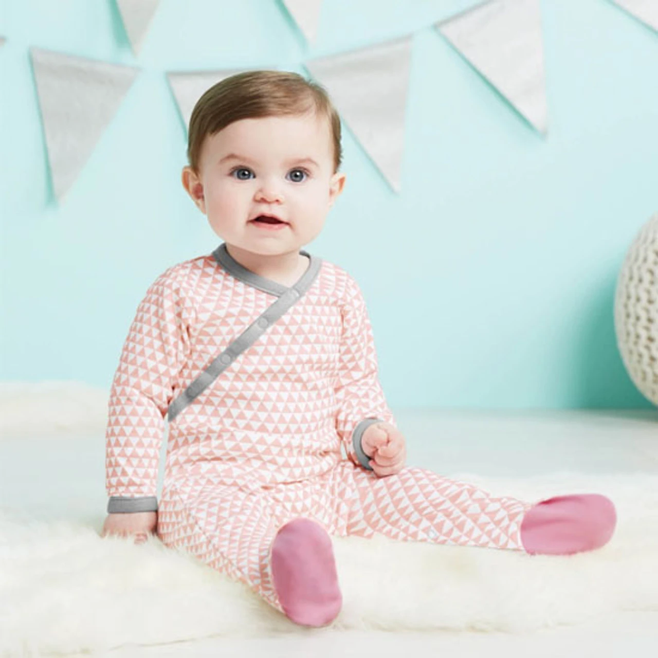 Skip Hop Petite Triangles Side Snap Footie - Pink 2 Skip Hop Petite Triangles Side Snap Footie - Pink - Image 2