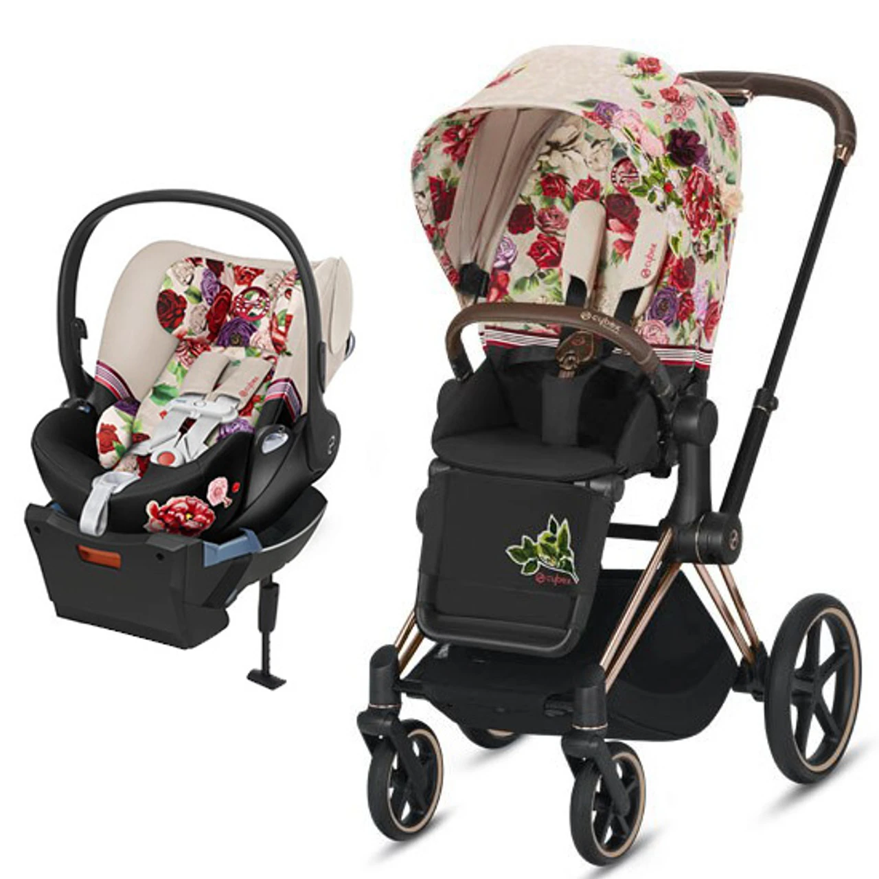 Cybex PRIAM 4 Stroller With Cloud Q - Spring Blossom 2 Cybex PRIAM 4 Stroller With Cloud Q - Spring Blossom - Image 2